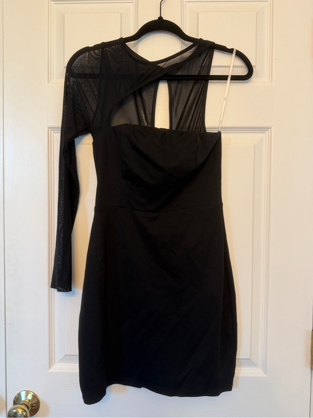 NEW   Lulu's Black One-Shoulder Mesh Cocktail Dress with Sheer Sleeve. Size S